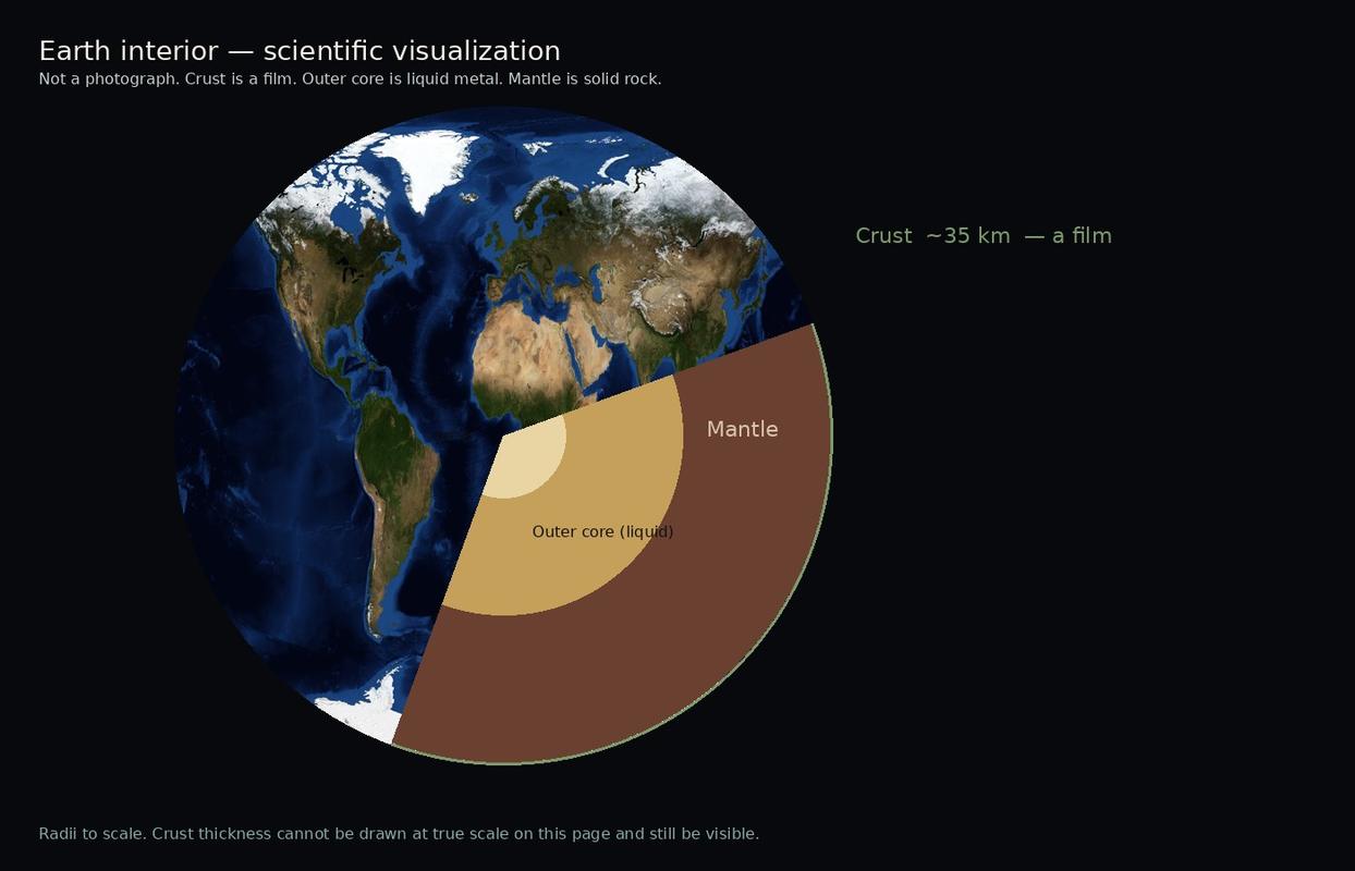 Scientific cutaway of Earth’s crust, mantle and core.