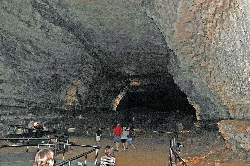 A large limestone passage at Mammoth Cave, Kentucky.