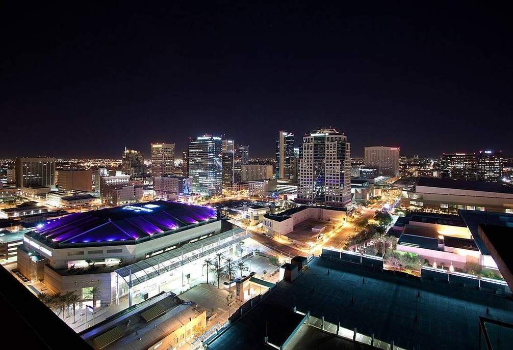 Downtown Phoenix, Arizona: a desert city of asphalt and roofs.