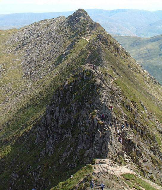 A glacial arête ridge with steep walls dropping to tarns.