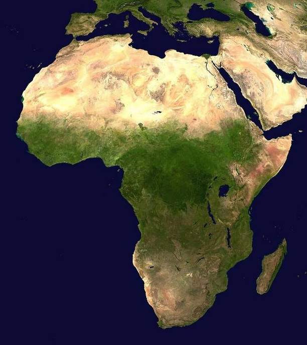A continent sitting on a sphere, not stretched on a rectangle.
