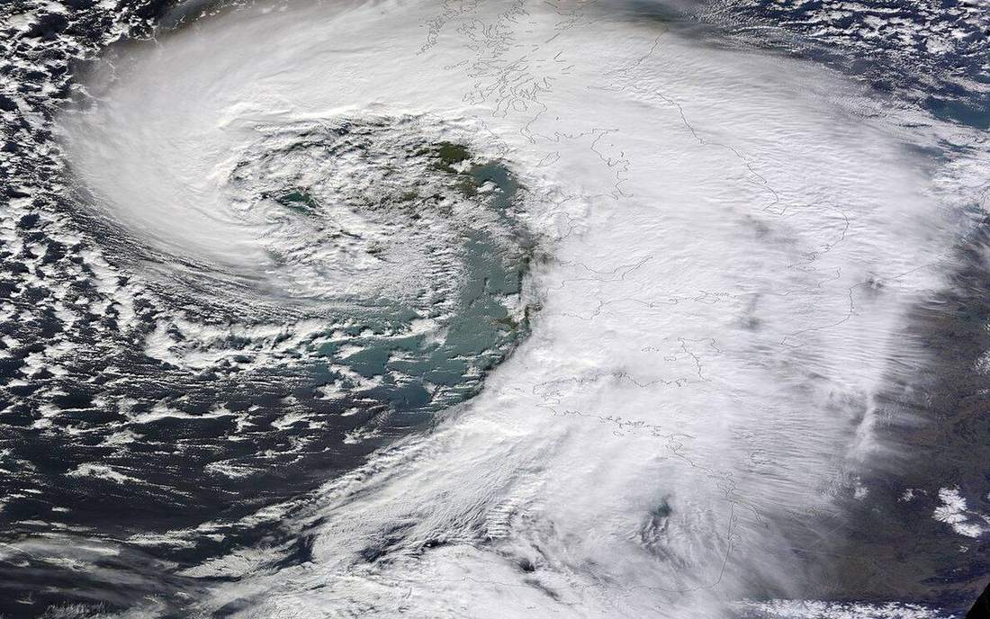An extratropical cyclone as a comma cloud.