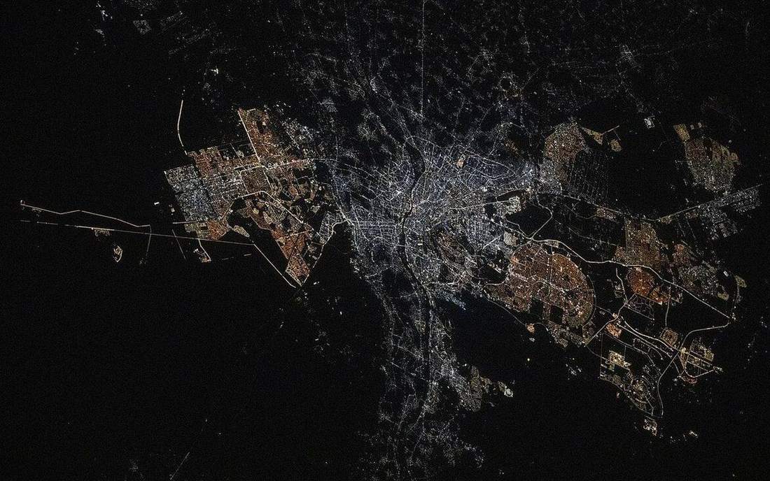 A delta from orbit: load dumped into still water.