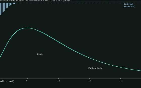 peak discharge in the hydrograph lab — a TERMS crop, not the glossary plate and not the lab cover.